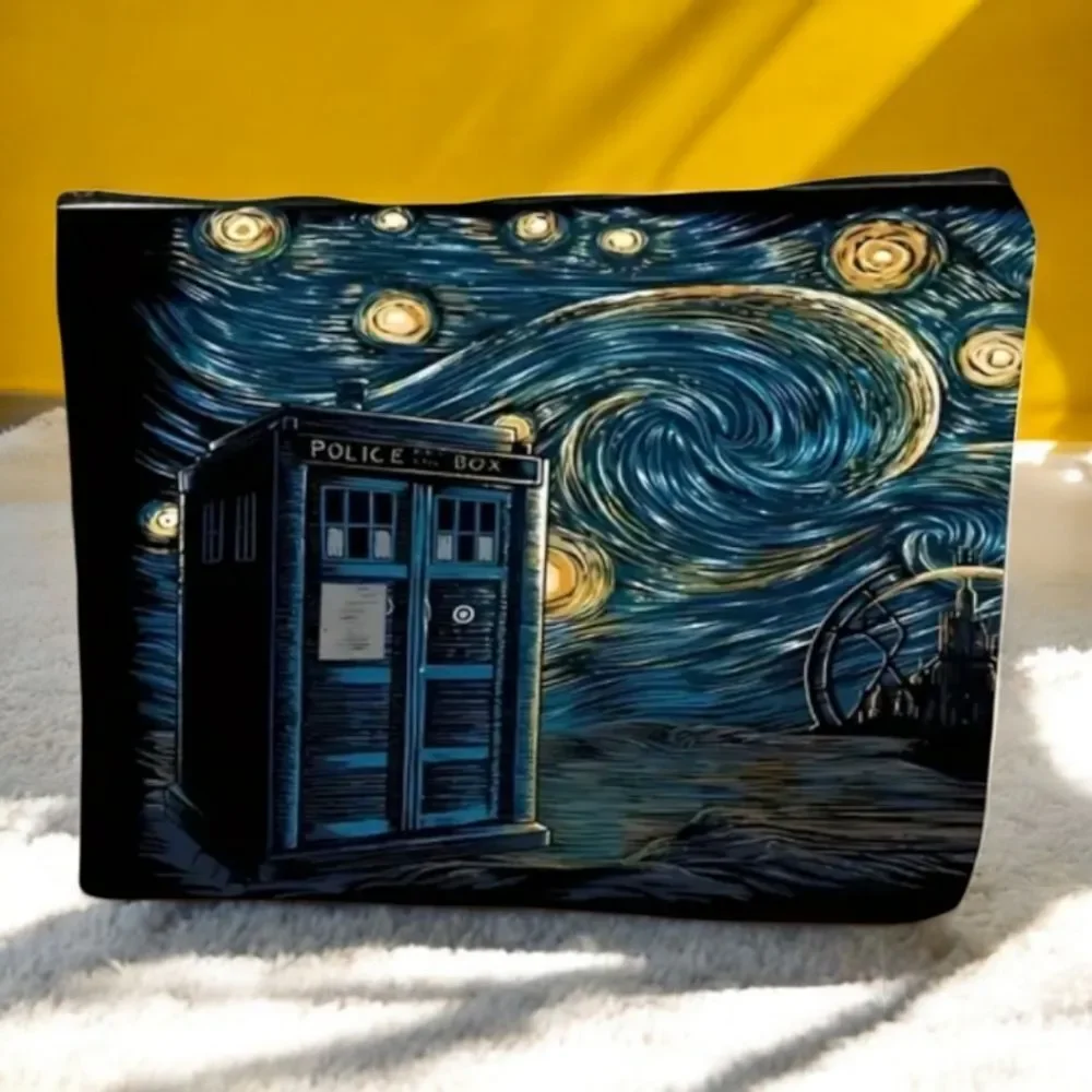 Doctor Who TARDIS Starry Night Cosmetic Bag Whovian Van Gogh Art Makeup Pouch